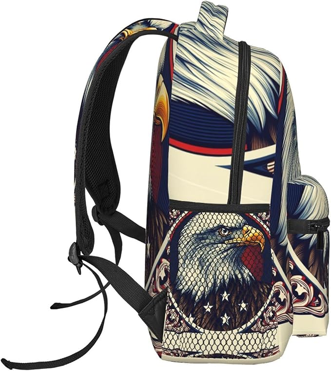 Men Women Lightweight American Flag Eagle Art Backpack Large Capacity Carry On Bag With Padded Straps for Sports Work Walking Cycling