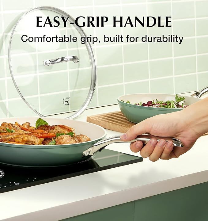 KOCH SYSTEME CS 8 Inch Nonstick Frying Pan Skillet, Non Stick Ceramic Frying Pan with Stay-Cool Stainless Steel Handle, Induction Compatible Egg Pan, PFOA Free, Dishwasher Safe & Oven Safe, Green