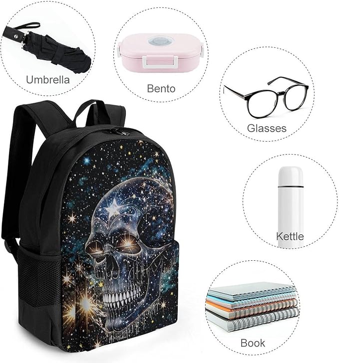 Shoulder Book Bags Polyester Multipurpose Anti-Theft Magical Machine Skull Art Carry On Bag Large Capacity Travel Hiking Camping Rucksack