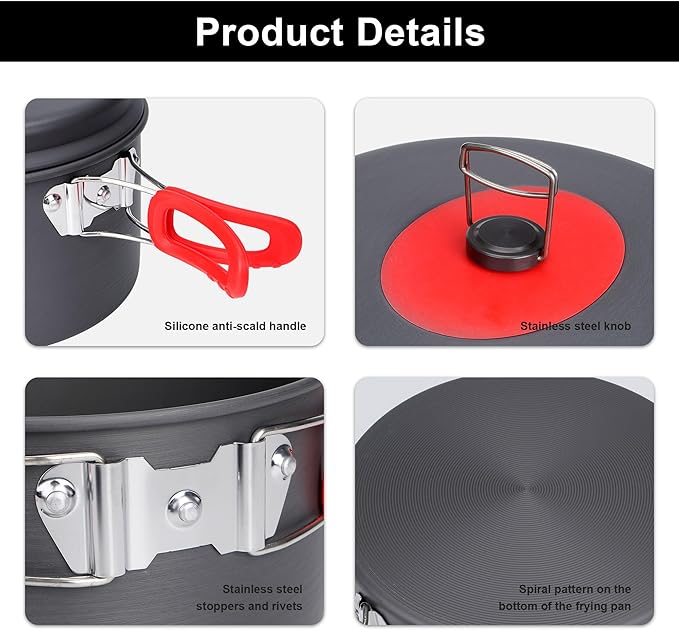 Alocs Camping Cookware Set Camping Gear, Compact Camping Pots and Pans Set, Durable Hard Alumina Camping Cooking Set for Outdoor Backpacking Camping Hiking Picnic, Included Mesh Carry Bag