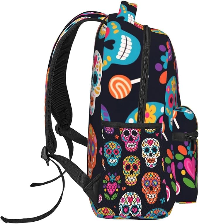 Shoulder Book Bags Anti-Theft Multipurpose Big Capacity Bookbag, Mexican Sugar Skulls Travel Hiking Backpack With Smooth Zippers