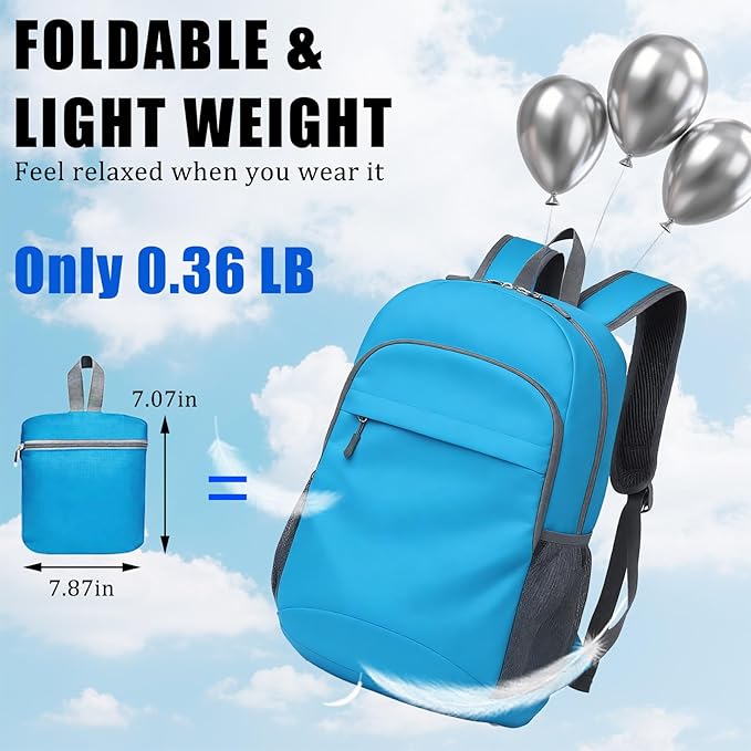Lightweight Packable 20L Hiking Backpack Foldable Small Camping Pack for Men Women Outdoor Travel Waterproof Daypack Shoulder Bag Blue