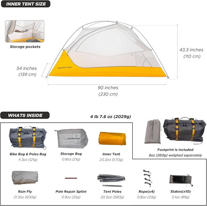 Wander Hawk 1-2 Person Backpacking Tent, Lightweight 1 Person / 2 Person Tent for Bikepacking Backpacking Camping & Hiking