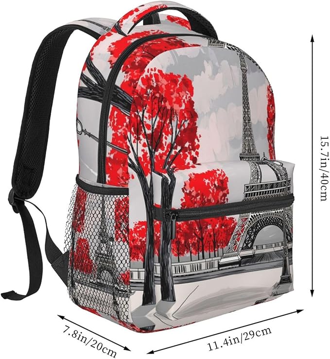 Rucksack Multipurpose Anti-Theft Big Capacity Shoulder Bag, Paris European City Landscape France Eiffel Tower Oil Art Travel Hiking Camping Rucksack With Side Pockets