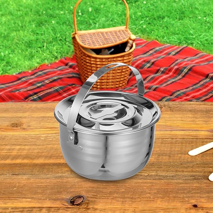 LIFKOME Stainless Steel Camping Pot with Lid Lifter Handle Camp Cookware Pot Portable Hanging Cooking Pot for Camping Cooking, BBQ, Basting, or Baking 2.5/4 Quart