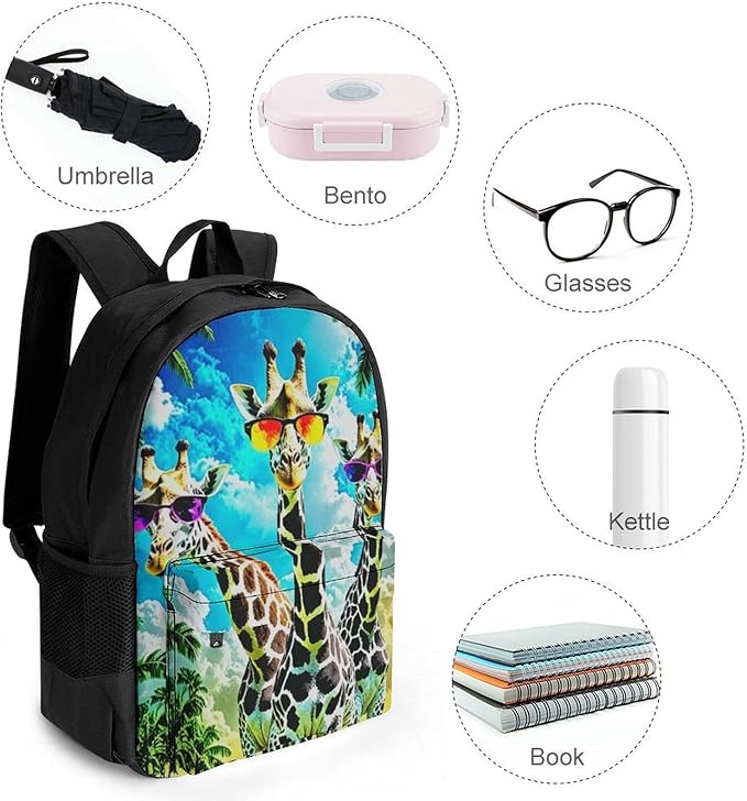 Polyester Daypack for Hiking Work Running, Big Capacity Anti-Theft Multipurpose Shoulder Bag, Crazy Cool Giraffe Travel and Sport Backpack Rucksack