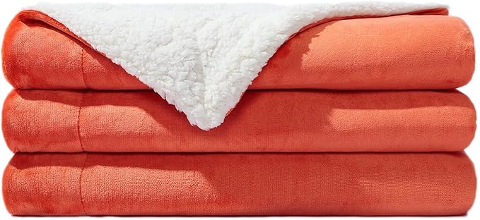 NANPIPER Sherpa Blanket Queen Fleece Bed Blankets Soft and Warm Fuzzy Microfiber,Orange 90"x90"