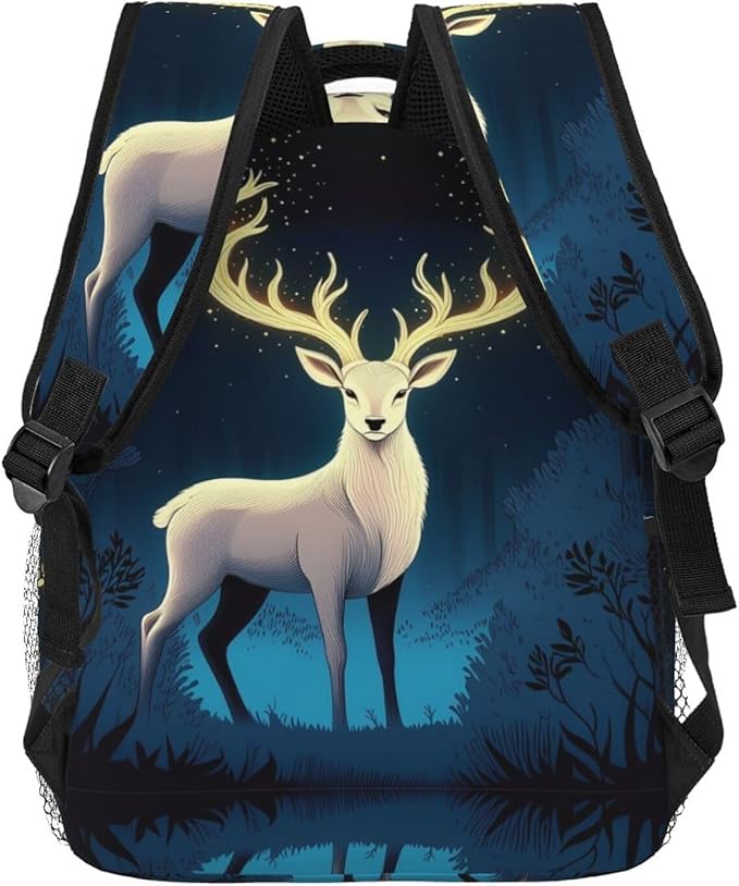 Rucksack Anti-Theft Multipurpose Large Capacity Carry On Bag, Mysterious Gold Elk Art Travel Hiking Bag Day Pack With Side Pockets