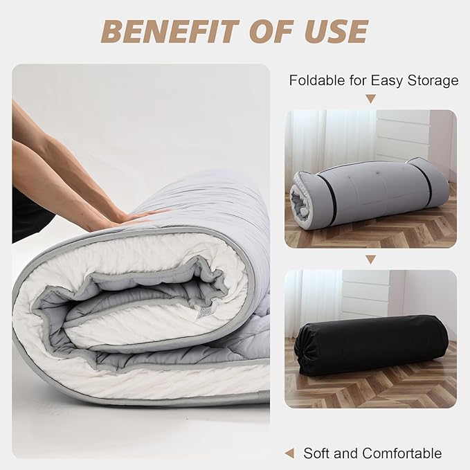 Full Size Futon Mattress - Extra Thick Foldable Japanese Floor Mattress - Memory Foam Sleeping Pad for Adults - Tatami Mat Suitable for Camping & Guest -Diamond Gray