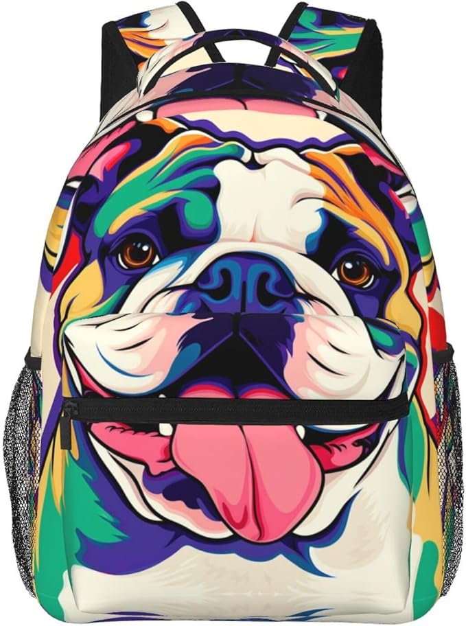 Rucksack Multipurpose Anti-Theft Big Capacity Shoulder Bag, Colorful Pit Bull Dog Art Travel Hiking Camping Rucksack With Side Pockets