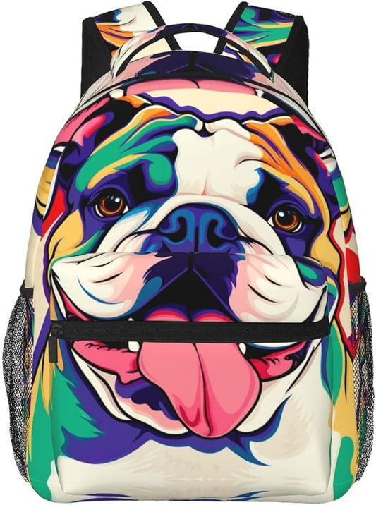 Rucksack Multipurpose Anti-Theft Big Capacity Shoulder Bag, Colorful Pit Bull Dog Art Travel Hiking Camping Rucksack With Side Pockets
