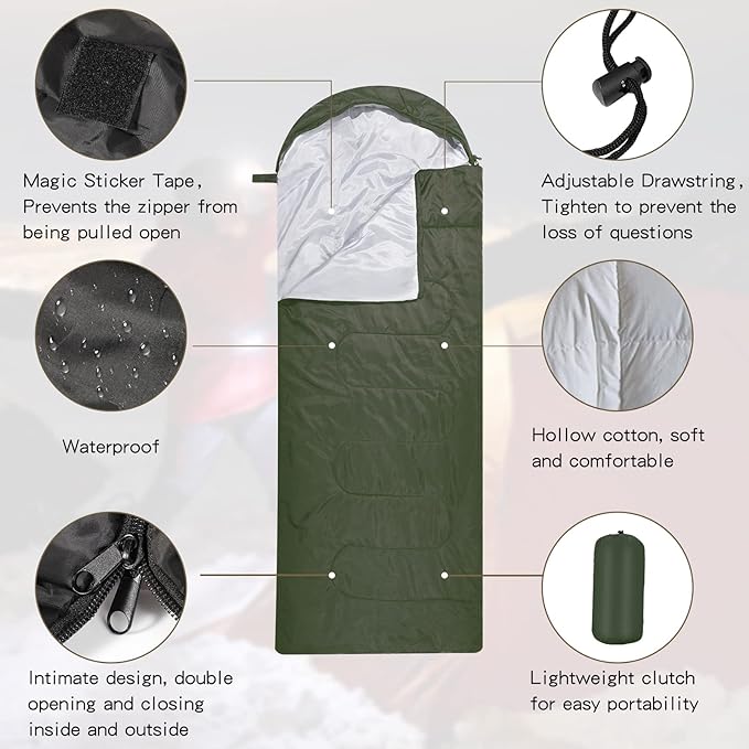 Macarrie 10 Pcs 0 Degree Camping Sleeping Bags Bulk for Adults Cold Weather 4 Season Warm Sleeping Bag with Compression Sack for Homeless Donation Shelter Emergency Hiking