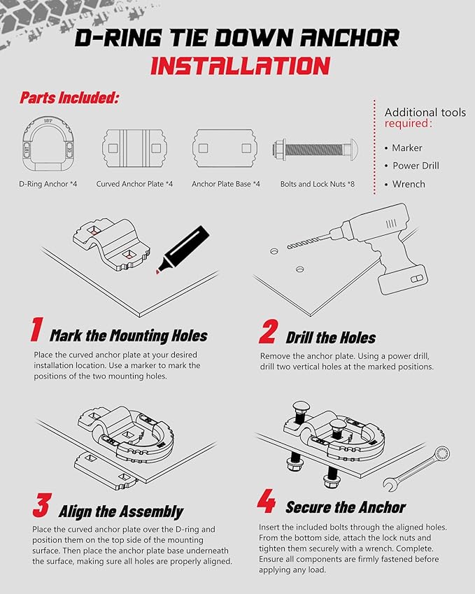 D-Ring Tie Down Anchors with Rubber Isolators, 4 Pack Heavy Duty 10 Ton Capacity Carbon Steel, Bolt-On with Mounting Hardware, Zinc & Powder Coated for Trailer, Truck, Pickup, Garage-Green