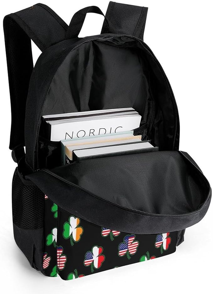 Rucksacks Lightweight Multipurpose Anti-Theft Italian Irish American Shamrock Shoulder Bag Big Capacity Traveling Camping Backpack With Side Pockets