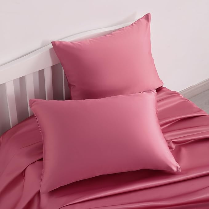 NTBAY Zippered Silk Satin Toddler Pillowcases - 2 Pack Hidden Zipper 13x18 Pillowcases - Luxury and Silky Baby Travel Pillow Covers, Coral Pink