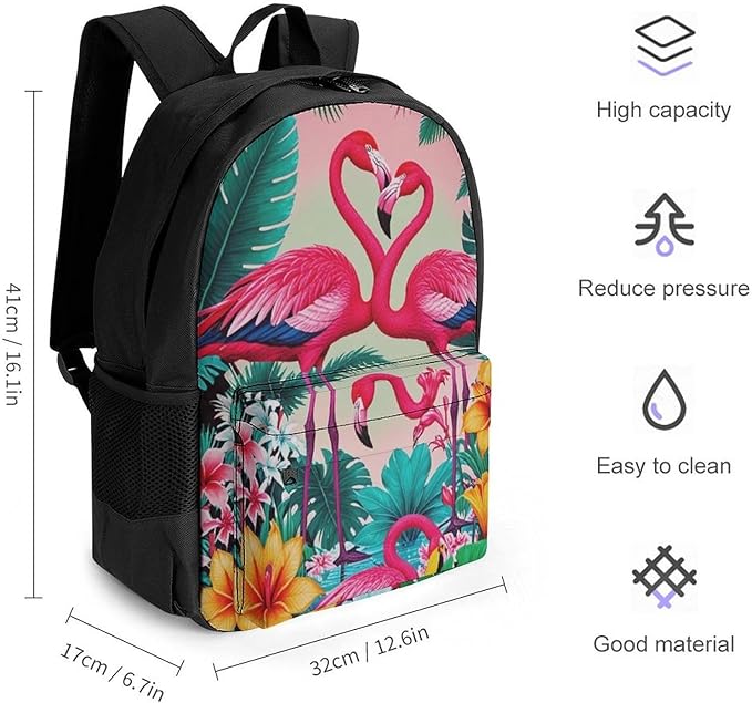 Supdreamc Daypack Backpack Polyester Anti-Theft Multipurpose Flamingos Flower Palm Pink Summer Holiday Bookbag Big Capacity Travel Hiking Camping Rucksack With Smooth Zippers