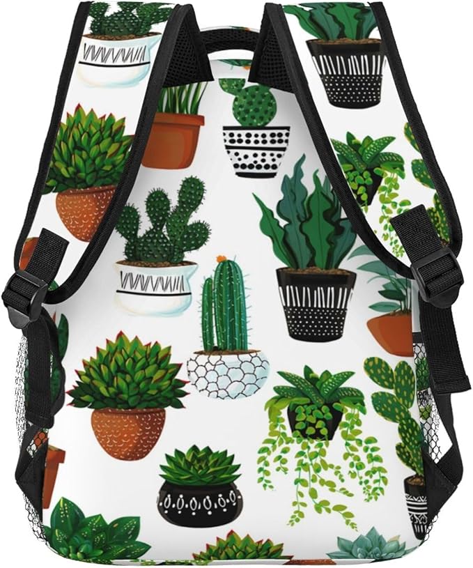Daypack Backpack Anti-Theft Multipurpose Big Capacity Bookbag, Green Cactus Art Business Computer Bag With Side Pockets