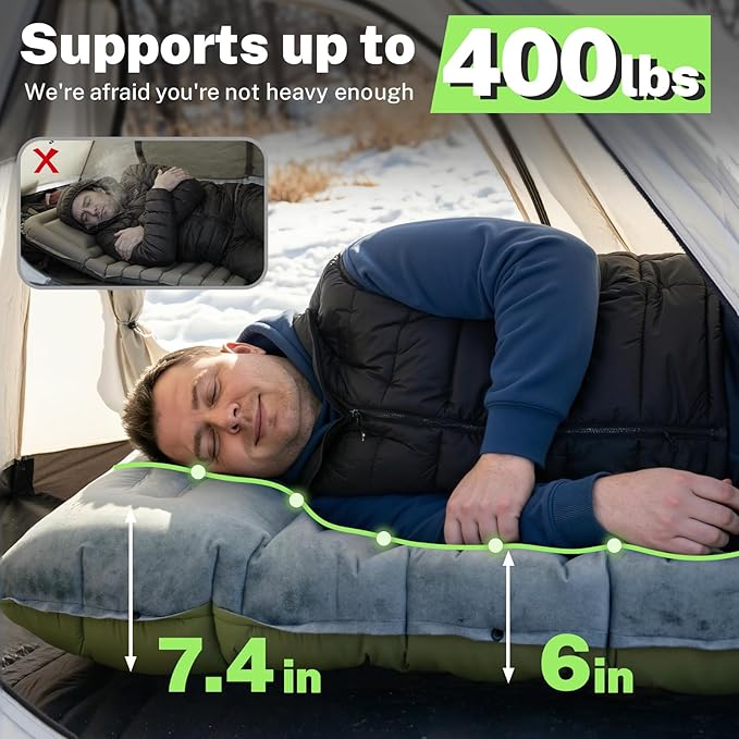 Sleeping Pad, 6 Inch Velvet Sleeping Mat Camping Self Inflating Sleeping Pad for Camping Built-in Foot Pump, Compact Ultralight Sleeping Pad Backpacking for Travel Hiking Tent Outdoor Camp Gear