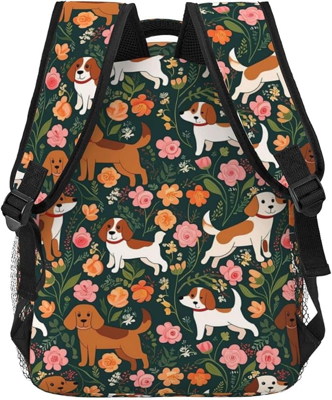 Daypack Backpack Multipurpose Anti-Theft Large Capacity Bookbag, English Springer Spaniel And Retro Floral Travel Hiking Camping Rucksack With Adjustable Shoulder Straps