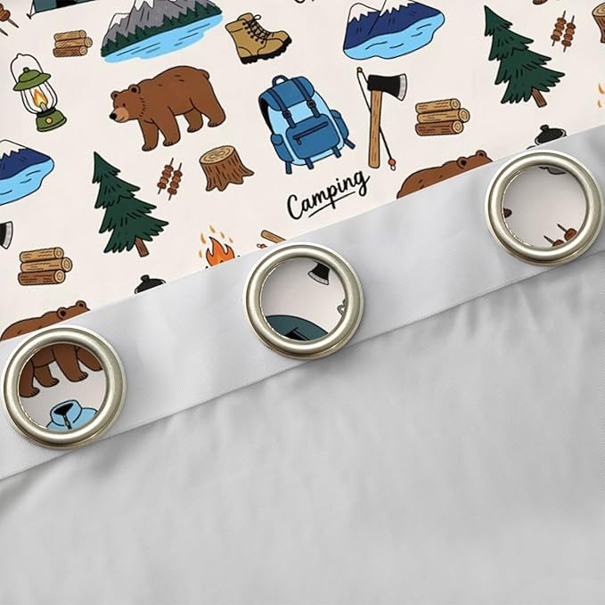 jejeloiu Camper Blackout Curtains Happy Camping Darkening Drapes for Bedroom Living Room Decor RV Camping Thermal Insulated Shades Wild Animal Window Treatments, 2 Panels 42 x 84 Inch