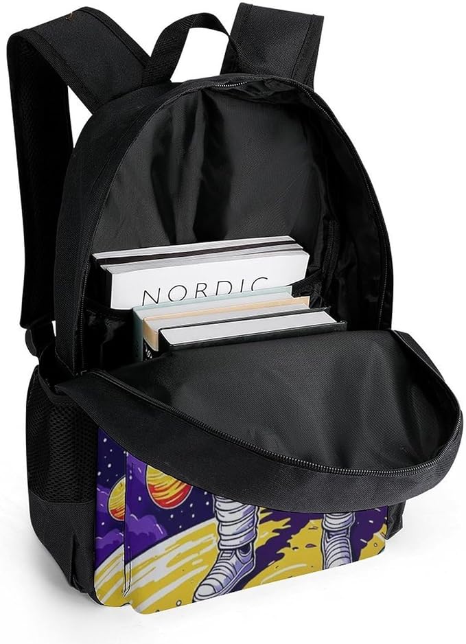 Daypack Bookbag Anti-Theft Multipurpose Large Capacity Bookbag, Space Astronaut Galaxy Palm Tree Art Travel Hiking Camping Rucksack With Adjustable Shoulder Straps