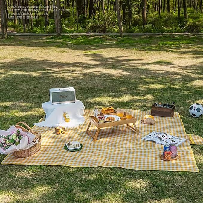 Extra Large Picnic Blanket Beach Blankets, 80''x60'' Picnic Mat Waterproof Sand Proof Foldable Portable for Outdoor Camping Hiking Travel Grass Park Music Festival Lawn Mats (yellow, 80x60 inch)