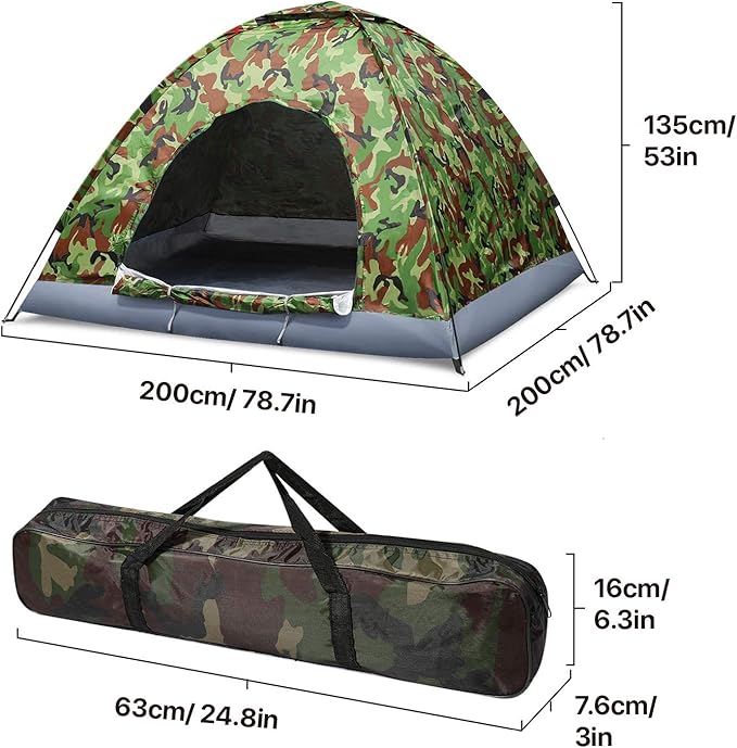 Flexzion 4 Person Camping Tent, Camouflage - Large Waterproof Lightweight Family Tent with Portable Carrying Bag, Ventilation Window Mesh, Easy Setup for Trekking Hiking Hunting