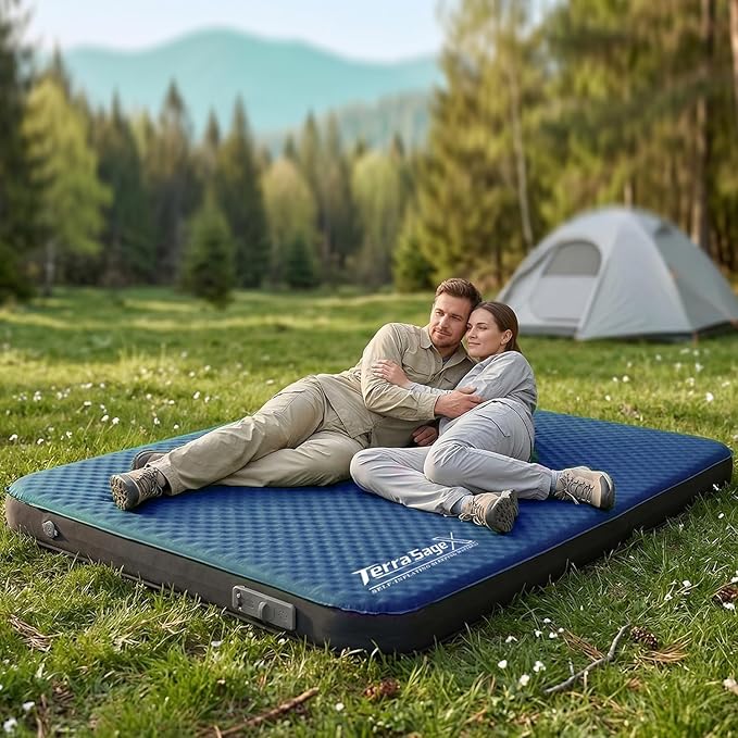 Full Size Camping Air Mattress, Self-Inflating Sleeping Pad with Electric Pump for 2 Person, 4.5" Thick Insulated Air & Foam Mat for Tent Camping, Portable & Comfortable for 4-Season Use(Full,Blue)
