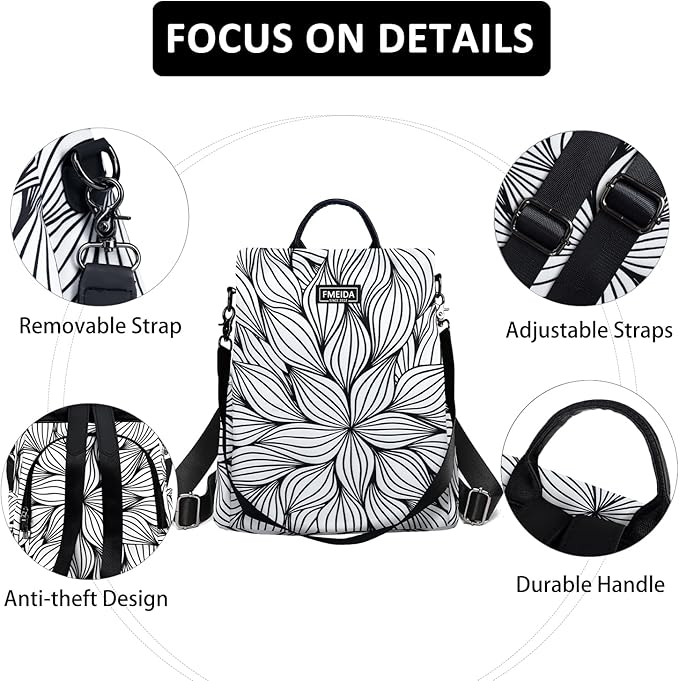 Fmeida Backpack Purse for Women Travel Anti Theft Backpack with Back Zipper Opening Waterptoof Daypack White