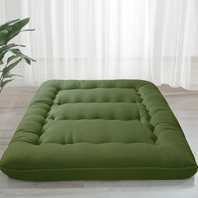 MAXYOYO 6" Extra Thick Japanese Floor Mattress Futon Mattress, Foldable Tatami Pad for Adults, Roll Up Floor Bed for Guest Room Bedroom RV, Green, Queen