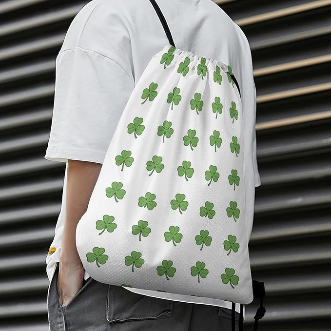 Beam Backpack Drawstring Sack Large Capacity for Soccer Basketball Sports Workout Equipment Travel, Lucky Clover Shamrock Bags