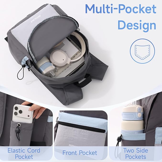 Lightweight Hiking Bag 16L Waterproof,Foldable Backpack for Hiking Essentials,Packable Back pack for Cycling Gym,Grey