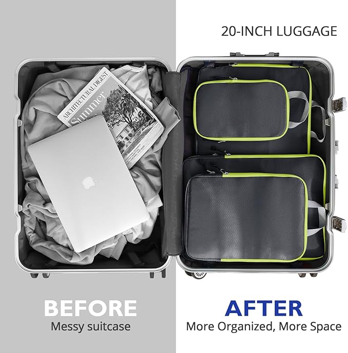 Compression Packing Cubes, 10 Set Packing Cubes for Travel Compression, Lightweight Compressible Package Organizer for Carry On and Suitcases, Grey and Green