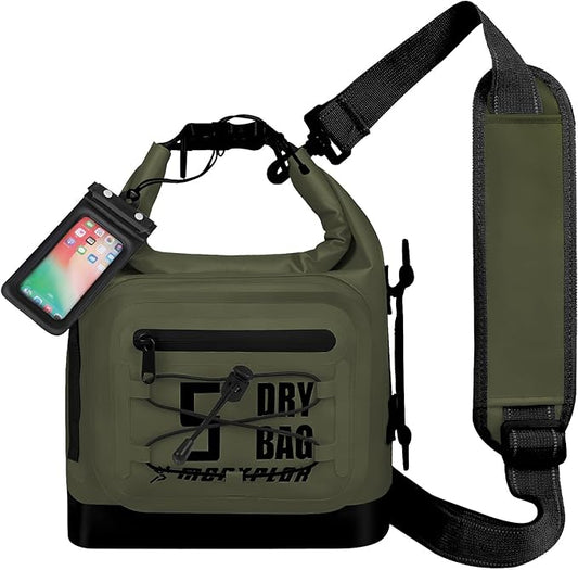 Dry Bag Waterproof,5L/10L/20L/30L Roll Top Dry Bag Backpack with WaterProof Phone Case for Swim,Kayak(Army Green 5L)