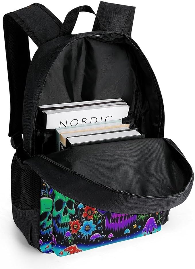 Supdreamc Rucksack Polyester Anti-Theft Multipurpose Psychedelic Skull Sun And Moon Neon Art Carry On Bag Large Capacity Travel and Sport Backpack Rucksack With Smooth Zippers