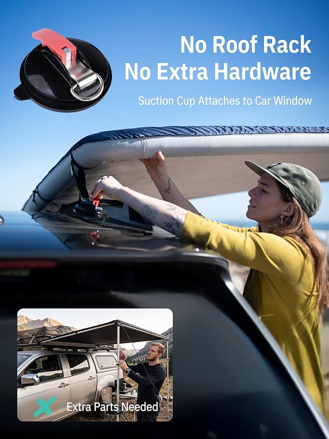 Niphean Car Awning for SUV, Truck & Van, 2-Min Quick Setup Vehicle Awning, No Roof Rack Required, Inflatable Rooftop Camping Sun Shade 8.2’ x 6.5’, Waterproof UV50+, Durable & Wind-Resistant