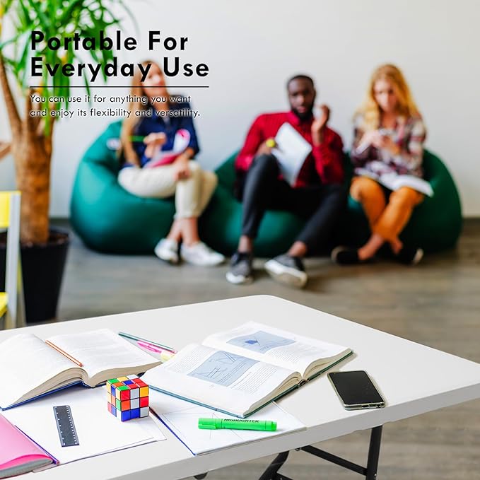 6ft Table, Foldable Table with Foldable, Easy to Carry, for Family Gatherings, Outdoor Gatherings, Indoor