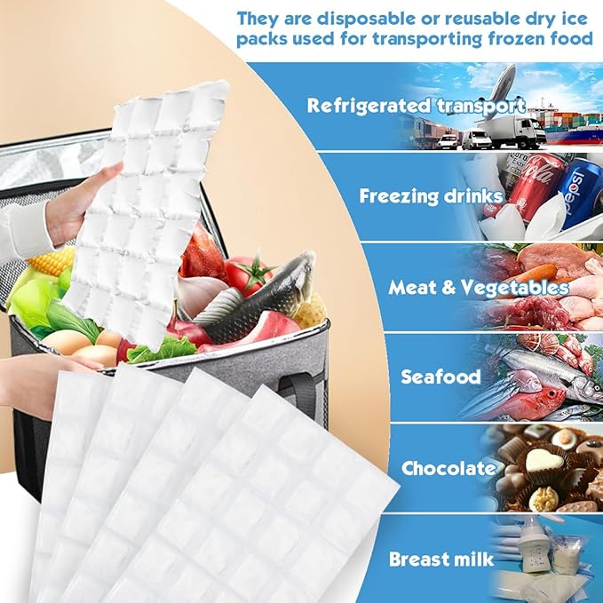 Reusable Ice Packs & Dry Ice Sheets for Coolers, Shipping - Long-Lasting Freezer Packs for Frozen Food, Lunch Bags, Coolers & Freezers - Flexible Ice Blankets, Mats, Cut-to-Size Cube Design