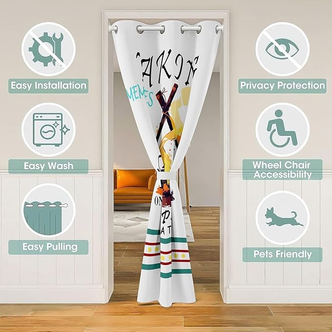 Camper Adventure Door Curtain,Geometric Polka Dot Stripe RV Trailer Blackout Curtain,Bonfire Campfire Rustic Farmhouse Bedroom Doorway Living Room Decor,White Privacy Door Drape 1 Panel,60" W X 80" L