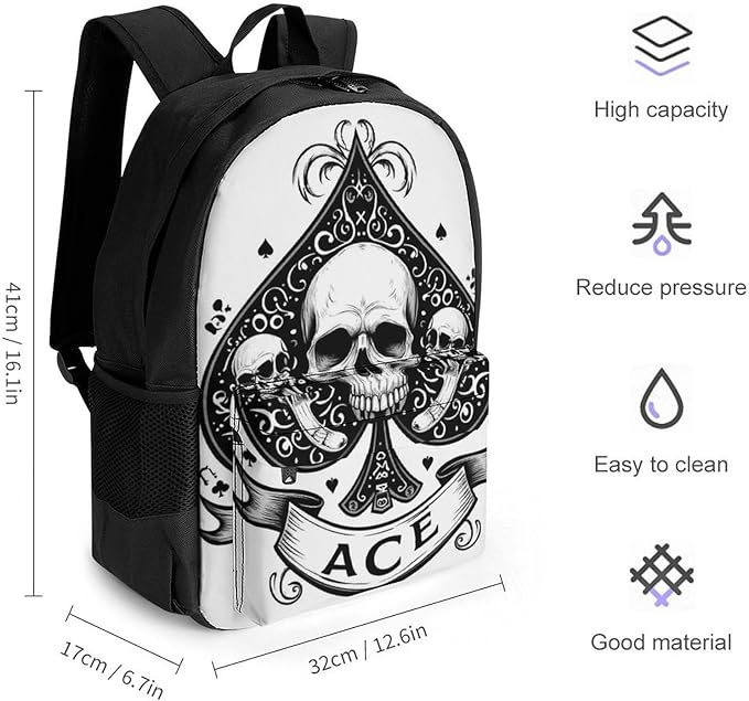 Backpack Anti-Theft Multipurpose Large Capacity Carry On Bag, Ace Spades Skulls Grunge Vintage Art Camping Outdoor Backpack With Side Pockets