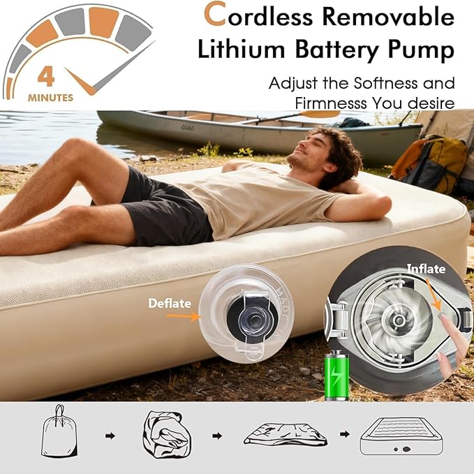 RGA Air Mattress, Blowup Mattress with Built in Pump, 13.78" Height Double Sleeping Pad Camping, Fast & Easy Inflation/Deflation Inflables Air Bed Guest Bed Ideal for Travel, Outdoor, Home