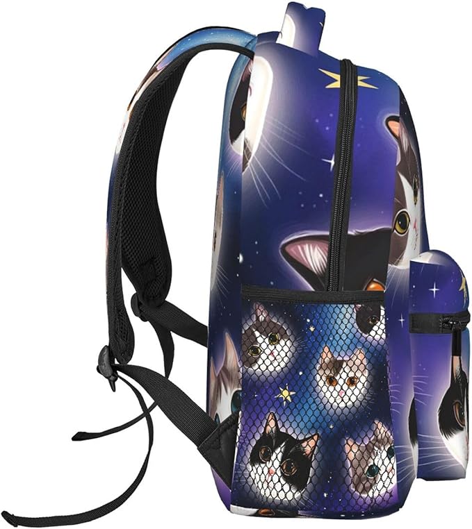 Daypack Backpack Multipurpose Anti-Theft Large Capacity Bookbag, Galaxy Cats Cat Heads In Space Galaxy Travel Hiking Camping Rucksack With Adjustable Shoulder Straps