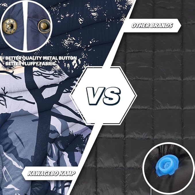 Outdoor Camping Blanket with Sherpa Lining, Extra Warm Thick Camp Blankets and Puffy Ultralight Soft Poncho DWR Camping Quilt for Cold Weather, Adventure, Sleeping, Backpacking 78"x 56"