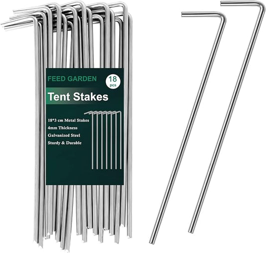 FEED GARDEN 7 Inch Tent Stakes 18 Pack Yard Inflatable Stakes for Outdoor Decorations Metal Pegs Heavy Duty Garden Hooks Camping Tent Spikes for Canopies, Tarp and Outdoor Christmas Decorations