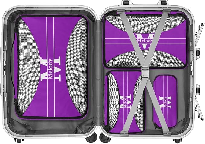 Personalized Packing Cubes, Set of 4 with Zipper Handles, Custom Name Initial Letter Travel Suitcases Luggage Packing Organizers, Initial Letter
