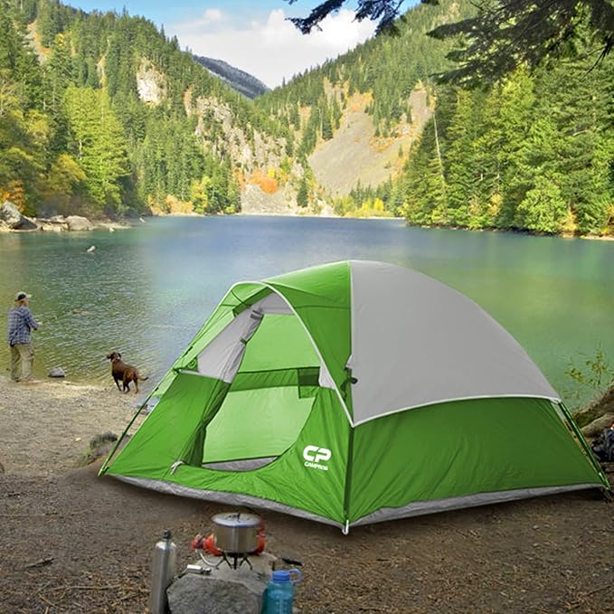 CAMPROS CP Tent 3 Person Camping Tents, Gifts for Family Waterproof Windproof Backpacking Tent with Top Rainfly, Easy Set up Small Lightweight Dome Tents, Hiking Beach - Green