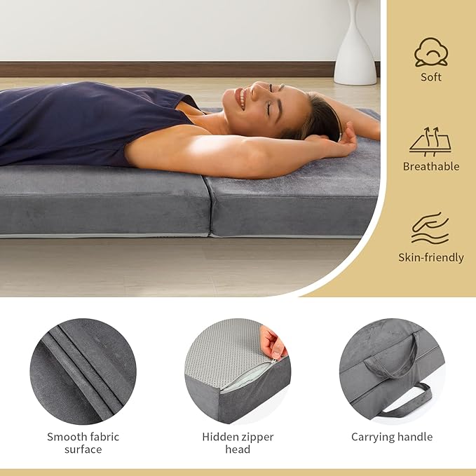 Tri-Fold Memory Foam Mattress,Single Folding Mattress with Handles and Washable Covers,Portable Floor Bed Foldable Mat for Travel & Camping & Yoga,75" x 38" x 4"