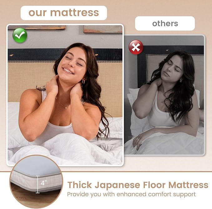DoCred Twin Size Japanese Futon Floor Mattress, Extra Thick Futon Mattress, Foldable Japanese Floor Mattress for Adults, Breathable Memory Foam Sleeping Pad, Roll Up Mattress Tatami Mat for Guest Room