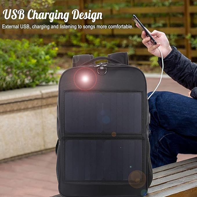 Yoidesu 14W Solar Backpack, Solar Panel Power Backpack with Handle and USB Charging Port, Ergonomic Multifunction Laptop Bag Hiking Backpack for Running, Biking, Festivals, Travel
