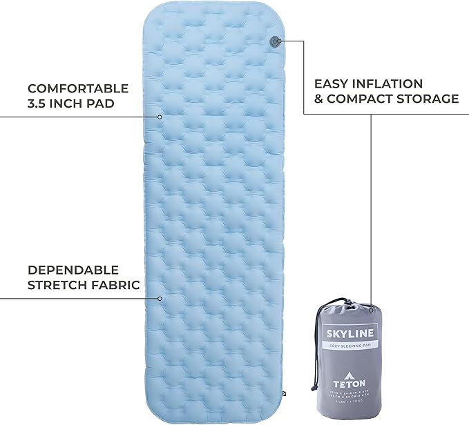 Teton Inflatable Sleeping Pad, Sleeping Mat for Camping, Backpacking, Hiking